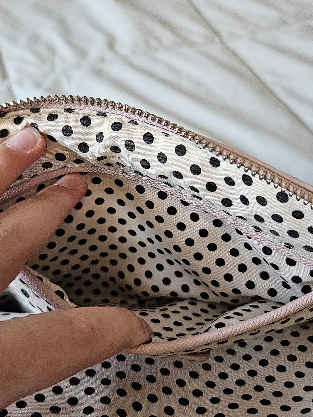 Expressions Pale Pink Leather-Trim Polka Dot Tote
